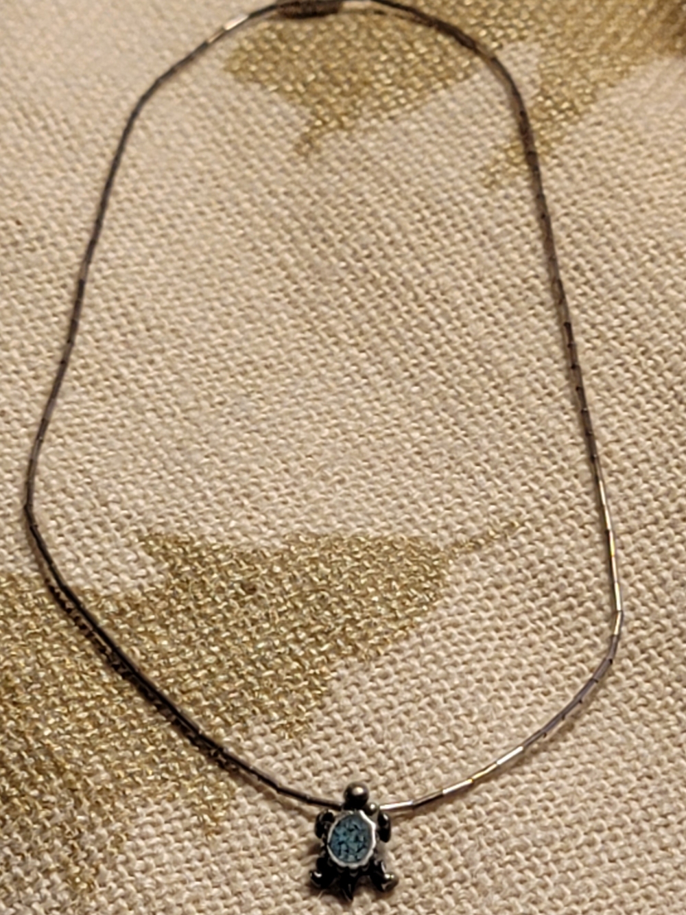Vtg Small Silver Turquoise Turtle Pendant Necklace